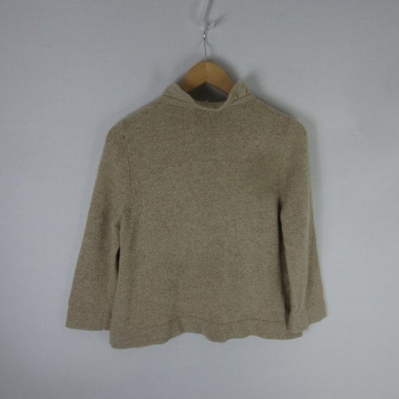 J. Crew Womens M Heather Beige 3/4Sleeve Wool Cashmere Cardigan Sweater M Ruffle - Picture 3 of 9